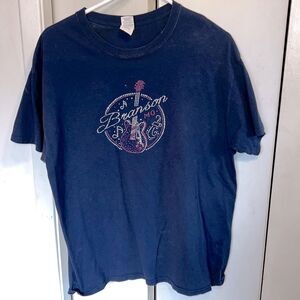 Vintage Branson Missouri Bejeweled Graphic Tee Blue Rhinestone Guitar Shirt L